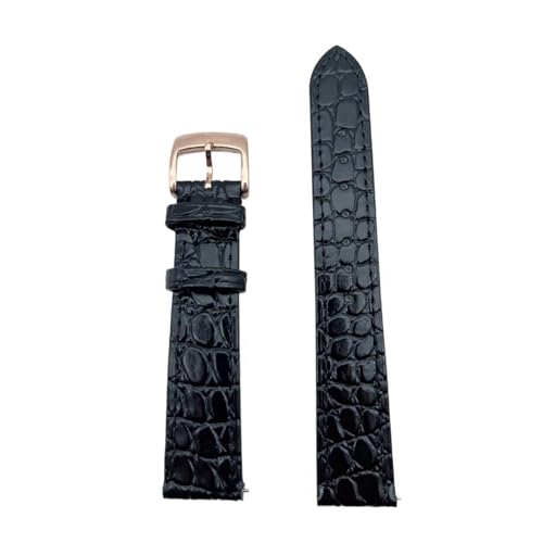 Eoyajsze Uhrenarmband aus echtem Leder mit Krokodilmuster, Schwarz-Roségold, 16mm von Eoyajsze