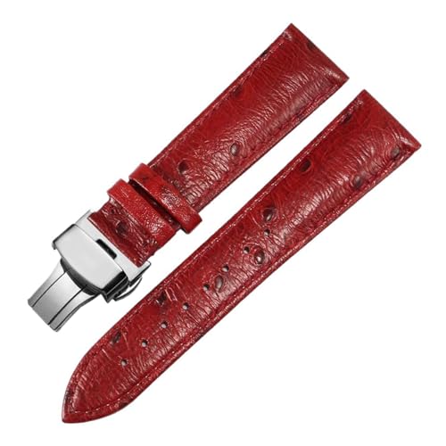 Eoyajsze Uhrenarmband aus echtem Straußenleder mit Butterfly-Verschluss, 12–24mm, Rot-b, 16mm von Eoyajsze