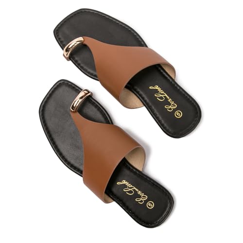 Eozlink Damen-Sandalen mit Ringzehen, flache Sandalen, Schlupfsandalen, offener Zehenbereich, Flip-Flop, Zehentrenner, lässig, Sommer, Strandsandalen, Braun, 39.5 EU Eozlink Damen-Sandalen mit Ringzehen, flache Sandalen, Schlupfsandalen, offener Zehenbereich, Flip-Flop, Zehentrenner, lässig, Sommer, Strandsandalen, Braun, 39.5 EU von Eozlink