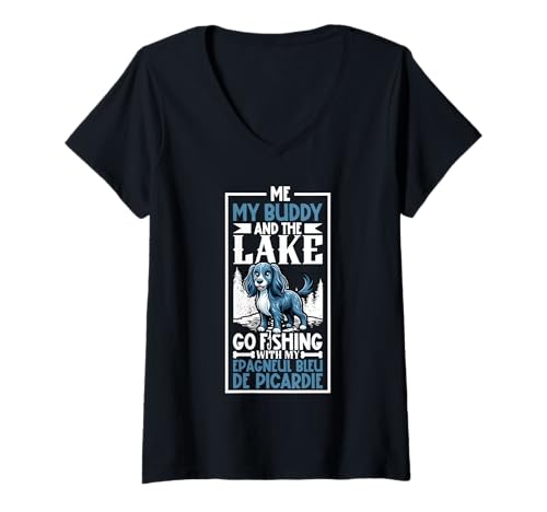 Damen Angeln und Epagneul Bleu de Picardie T-Shirt mit V-Ausschnitt Damen Angeln und Epagneul Bleu de Picardie T-Shirt mit V-Ausschnitt von Epagneul Bleu de Picardie Designs