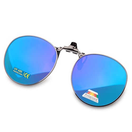 Epavouos Polarisierte Clip-On Sonnenbrille UV400 Anti-Glare Gläser mit Metallrahmen Rund Design Unisex (Blau, 50 mm) von Epavouos