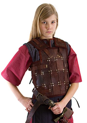Epic Armoury Einfache LARP Kinder Lederrüstung Kinderrüstung Schwarz oder Braun Größe S-XL Mittelalter Schaukampf Wikinger (M, Braun) von Epic Armoury