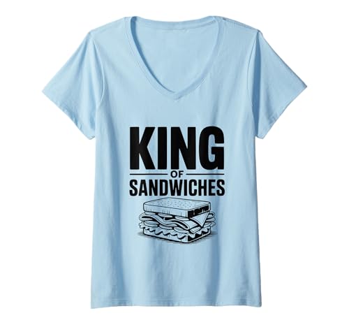 Damen King of Sandwiches Lustiger Feinschmecker-Liebhaber T-Shirt mit V-Ausschnitt Damen King of Sandwiches Lustiger Feinschmecker-Liebhaber T-Shirt mit V-Ausschnitt von Epic Food Enthusiasts Merchandise Collective