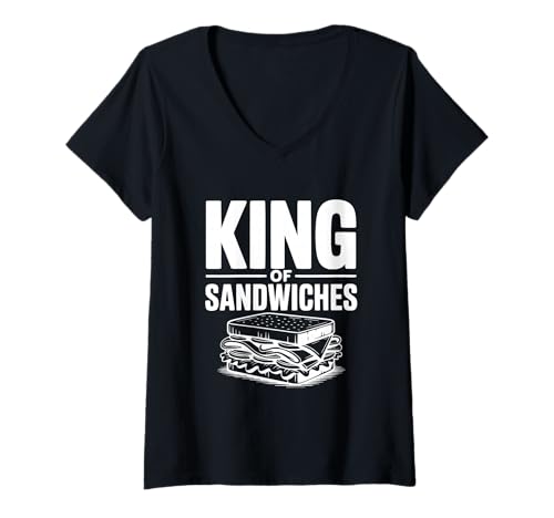 Damen King of Sandwiches Lustiger Feinschmecker-Liebhaber T-Shirt mit V-Ausschnitt Damen King of Sandwiches Lustiger Feinschmecker-Liebhaber T-Shirt mit V-Ausschnitt von Epic Food Enthusiasts Merchandise Collective