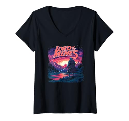 Damen Herr der Memes Retro Fantasy Sunset Warrior T-Shirt mit V-Ausschnitt Damen Herr der Memes Retro Fantasy Sunset Warrior T-Shirt mit V-Ausschnitt von Epic Meme Warrior Fantasy Retro Humor