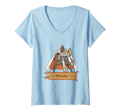 Damen Paladin Knight Mittelalterliche Fantasiekunst T-Shirt mit V-Ausschnitt von Epic Quest Apparel