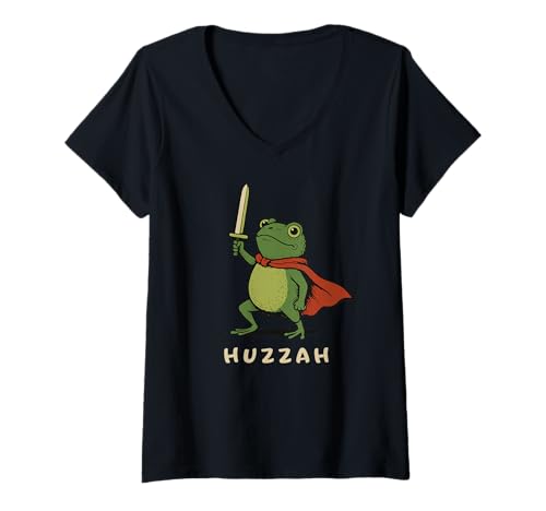 Damen Huzzah Frosch Knight Mittelalterliche Fantasy Gamer Meme T-Shirt mit V-Ausschnitt Damen Huzzah Frosch Knight Mittelalterliche Fantasy Gamer Meme T-Shirt mit V-Ausschnitt von Epic Quest Nerd Humor Tabletop RPG Gamer Tees
