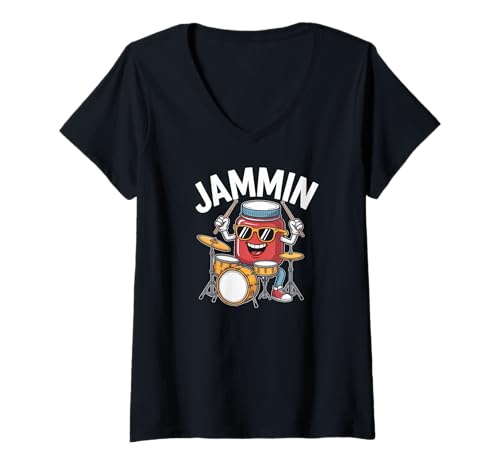 Damen Jammin Rockmusik Jam Drumbeat Fun T-Shirt mit V-Ausschnitt Damen Jammin Rockmusik Jam Drumbeat Fun T-Shirt mit V-Ausschnitt von Epic Rock Music Jammin Fun Rhythm