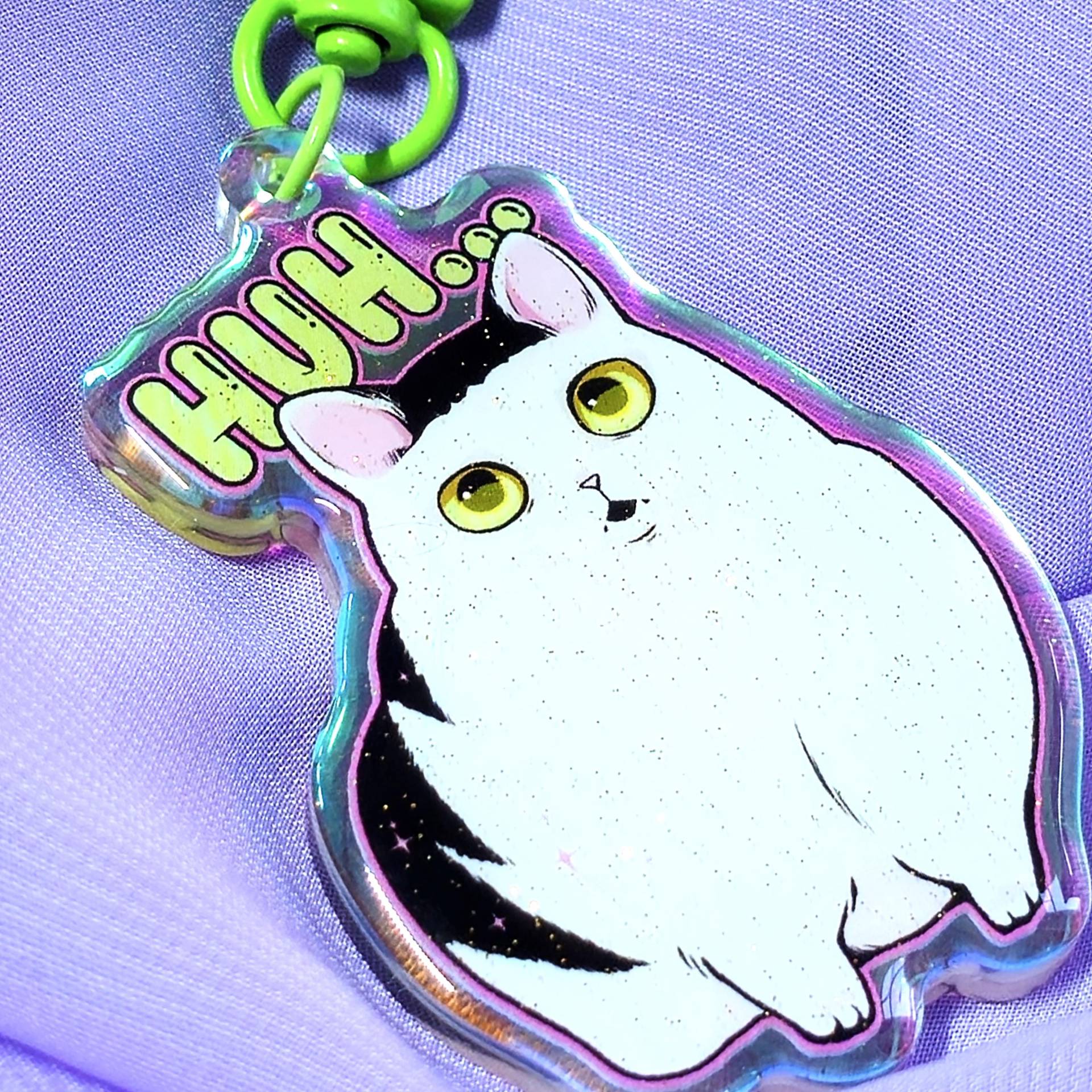 Huh? Meme Cat | Acrylic Charm Keychain Rainbow With Glitter Huh? Meme Cat | Acrylic Charm Keychain Rainbow With Glitter von EpicCatStudio