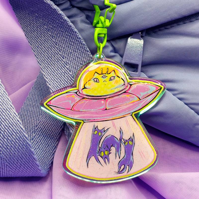 Meowlien - Alien Cat | Acrylic Charm Keychain Rainbow With Glitter von EpicCatStudio