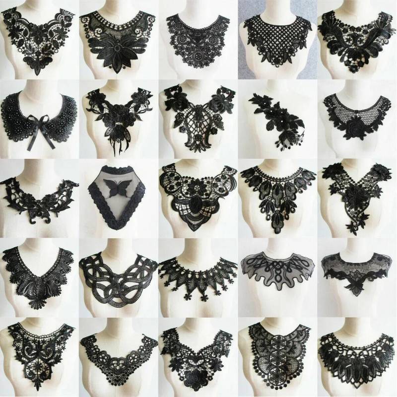 Schwarz Blumen Spitze Kragen Ausschnitt Nähen Applikation Collar Patch Stoff von EpicsellShop