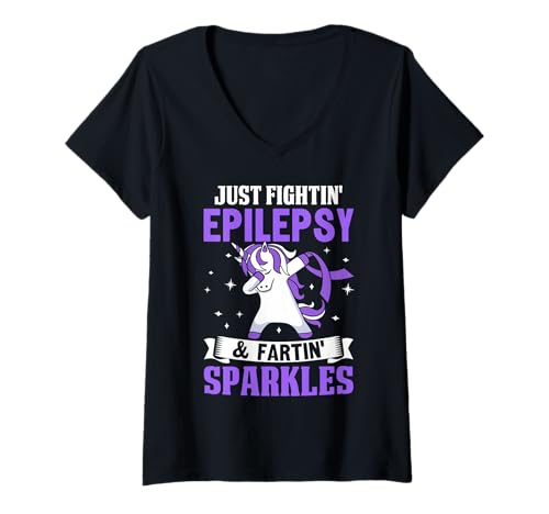 Damen Lustiger Epilepsie-Krieger Einhorn unterstützt Epilepsie-Bewusstsein T-Shirt mit V-Ausschnitt Damen Lustiger Epilepsie-Krieger Einhorn unterstützt Epilepsie-Bewusstsein T-Shirt mit V-Ausschnitt von Epilepsy Awareness Month Shirts for Women Men Kids