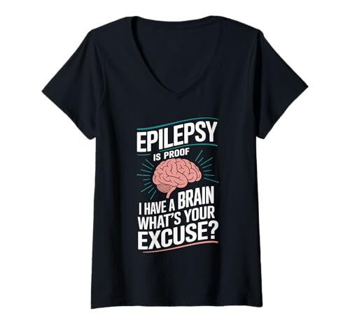 Damen Epilepsy Is Proof I Have a Brain What's Your Excuse T-Shirt mit V-Ausschnitt Damen Epilepsy Is Proof I Have a Brain What's Your Excuse T-Shirt mit V-Ausschnitt von Epilepsy Awareness and Brain Health Designs