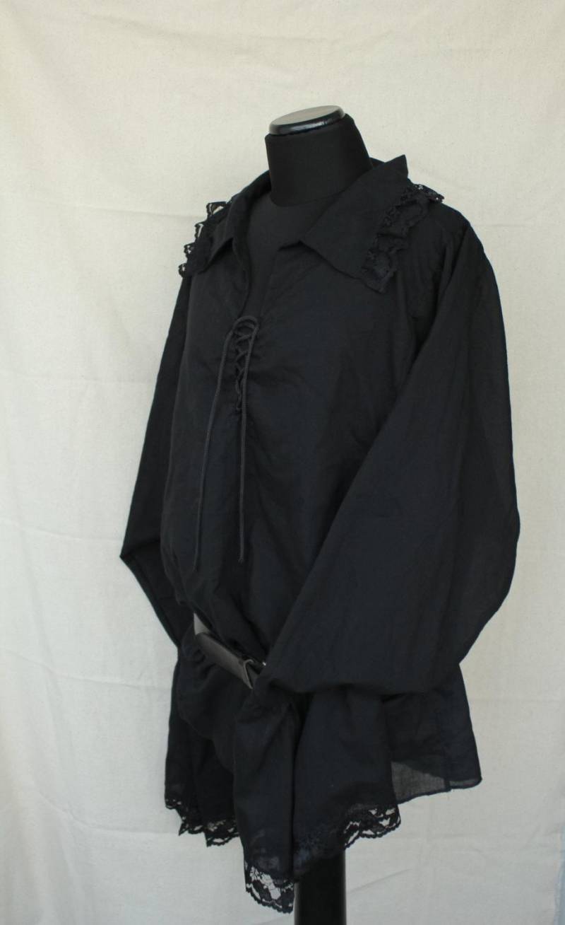 Herren Schwarzes Baumwoll Renaissance Piraten Hemd von Epinal2016