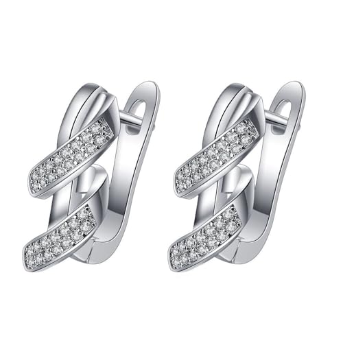 Epinki 14 Karat Au585 Weißgold Ohrringe Frauen Echt Gold Schmuck, Verdrehte Creolen mit Moissanit, 14K Gold Frauen Ohrringe, Silber von Epinki