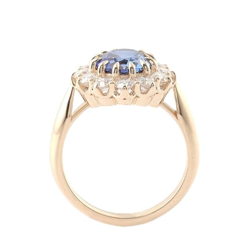 Epinki 14 Karat Gelbgold 585 Ring, Blumen Eheringe mit Labor Erstellt Saphir 3ct Blau Ovalschliff, Freundschaftsringe Hochzeitsband 14K Gold Damen Echt Gold, Individuelle Größen von Epinki