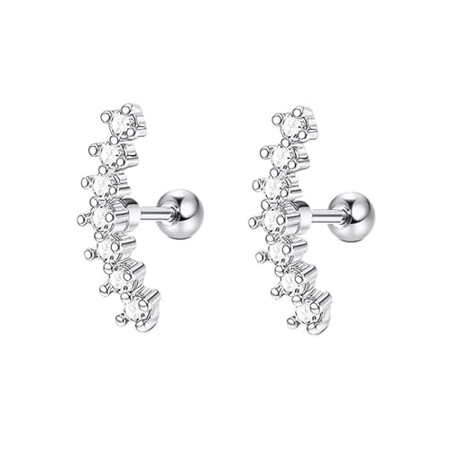 Epinki 14 Karat Weißgold Au585 Ohrringe Vintage Echt Schmuck, 7 Stein Ohrstecker mit Moissanit, 14K Gold Ohrstecker Frauen, Silber von Epinki