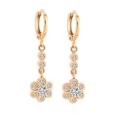 Epinki 14K Au585 Gold Ohrringe, Hoop Creole Blumen Ohrhänger mit Moissanit, Gelbgold 585 Ohrringe Frauen Echt Schmuck, Gold von Epinki