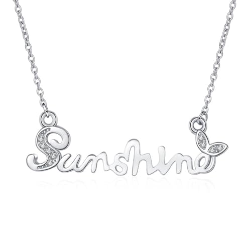 Epinki 14K Weißgold Halskette Damen Hochzeit Echt Schmuck, Sonnenschein Frau Ketten mit Labor Erstellt Diamant, Au585 Gold Damenkette, Silber, 45+5cm von Epinki