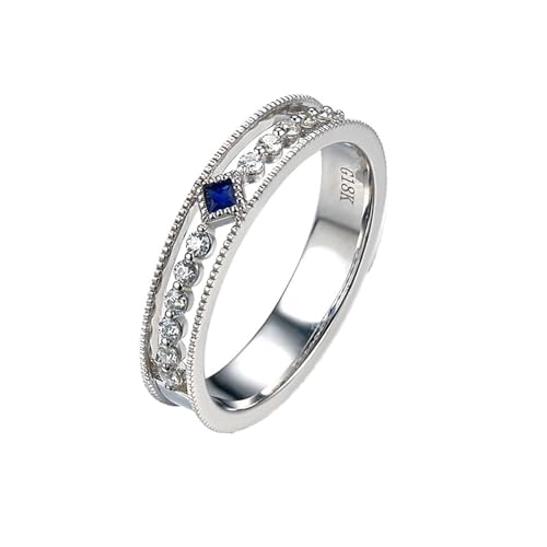 Epinki 18K Weißgold Au750 Ring, Klassiker Hohl Verlobungsring mit Saphir Blau Ovalschliff, Partnerringe Bandringe Gold 750 Damen Echt Gold Schmuck, Individuelle Größen von Epinki