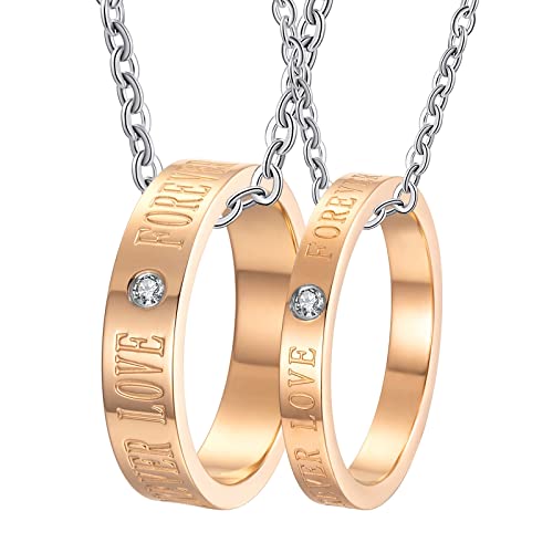 Epinki 2 Stück Paar Ketten für Sie und IhnEdelstahl, Forever Love Ringe Anhänger Ketten Paare 2 Stück mit Zirkonia Weiß, Rose Gold, Breite 3/5mm - Herrenkette 60cm, Damenkette 50cm Epinki 2 Stück Paar Ketten für Sie und IhnEdelstahl, Forever Love Ringe Anhänger Ketten Paare 2 Stück mit Zirkonia Weiß, Rose Gold, Breite 3/5mm - Herrenkette 60cm, Damenkette 50cm von Epinki