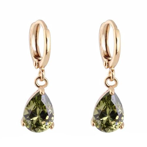 Epinki 375 Gold Ohrringe Vintage Echt, Hoop Creole Ohrhänger mit Granat Olivgrün Tropfenschliff, 9K Gold Ohrstecker Epinki 375 Gold Ohrringe Vintage Echt, Hoop Creole Ohrhänger mit Granat Olivgrün Tropfenschliff, 9K Gold Ohrstecker von Epinki
