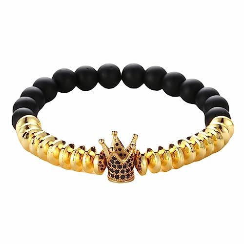 Epinki 8mm Naturstein Armband mit Anhänger Krone für Damen & Herren, Stretch Perlen Armbänder, Tolles Geschenk für Frauen, 19CM (Gold) von Epinki
