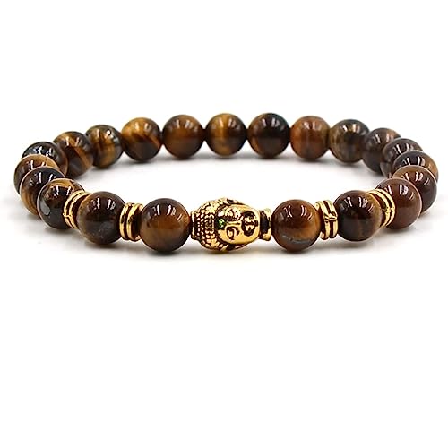 Epinki 8mm Tigerauge Armbänder mit Anhänger Gold Buddha für Damen & Herren, Premium Armband für Paar, Tolles Geschenk für Frauen, 19CM (Braun) von Epinki