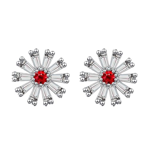 Epinki 9 Karat 375 Weiß Gold Frauen Ohrringe Echt Gold Schmuck, Blumen Ohrstecker mit Rubin Rot, 9K Gelbgold Moissanit Ohrringe Vintage von Epinki