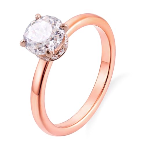 Epinki 9 Karat Au375 Rosegold Ring, Solitärring Antragsring mit Moissanit 1ct, Hochzeitsring Verlobungsring 375 Gold Damen Echte Goldschmuck, Individuelle Größen von Epinki