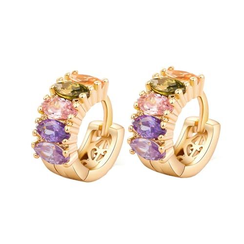 Epinki 9 Karat Gold 375 Ohrringe Vintage Echt Goldschmuck, Klassiker Creolen mit Rosa Kristall Granat Citrin Bunt Marquiseschliff, 9K Gelbgold Damenohrringe von Epinki