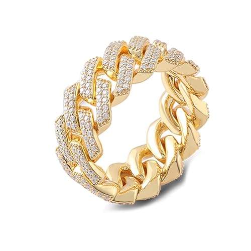 Epinki 9 Karat Gold 375 Ring, Kette Form Eheringe mit Moissanit I-J Ovalschliff, Trauringe Hochzeitsband 9K Gold Herren Echt Goldschmuck, Individuelle Größen von Epinki