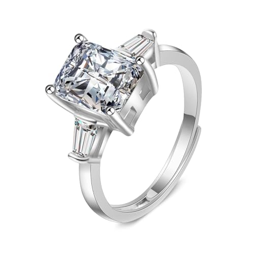 Epinki 9 Karat Weiß Gold Partnerringe Echt, Klassiker Verlobungsring mit Moissanit Rechteckschliff, Au375 Gold Pärchen Ringe, Silber, 58 (18.5) von Epinki