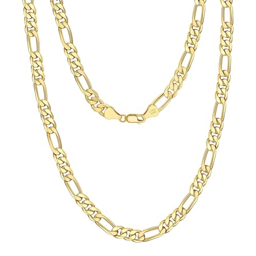 Epinki 925 Halskette, 3.3mm Figarokette Anhänger Halskette Sterlingsilber 925, Halskette Damen Hochzeit, Gold, 45CM von Epinki