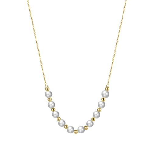 Epinki 925 Halskette, Bead mit Perle Anhänger Halskette Silber S925, Kette Damen Hochzeit, Gold, 48CM von Epinki