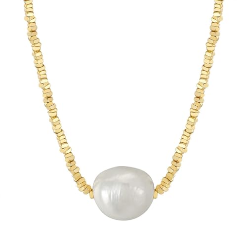 Epinki 925 Halskette, Statementkette Anhänger Halskette Sterlingsilber, Perlenkette Kette Damen, Gold, 45CM von Epinki