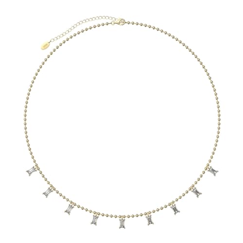 Epinki 925 Kette Silber, Bead Kette mit Rechteckig Zirkonia Weiß Halskette Anhänger Sterlingsilber S925, Kette Damen Jahrestag, Gold, 45CM von Epinki