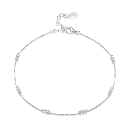 Epinki 925 Silber Armband, Dünn Kette mit Zirkonia Freundschafts Armband Armreif Sterlingsilber S925, Rechteck Zirkonia Frauen Armbänder, Silber, 22CM von Epinki