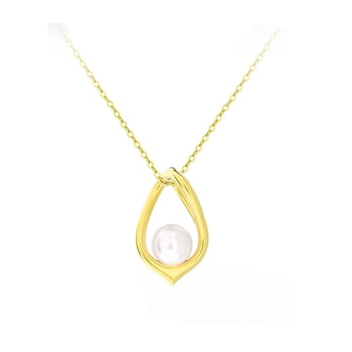 Epinki 925 Silber Kette Damen, Hohl Tropfen mit Perle Anhänger Halskette Silber S925, Halskette Frauen, Gold, 45CM von Epinki