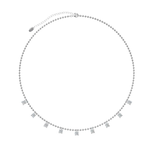 Epinki 925 Silberkette, Bead Kette mit Rund Zirkonia Weiß Anhänger Halskette Sterlingsilber, Kette Damen, Silber, 45CM von Epinki