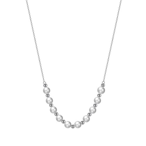 Epinki 925 Silberkette Damen mit Anhänger, Bead mit Perle Halskette Anhänger 925 Silber, Kette Damen Jahrestag, Silber, 48CM von Epinki