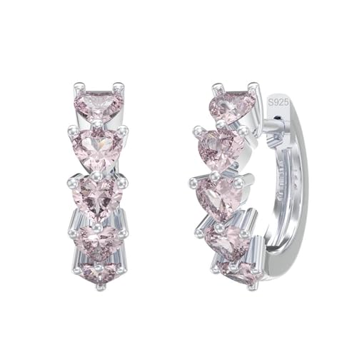 Epinki 925 Sterling Silber Freundschaftsringe, Hoop Creole mit 3mm Rosa Herz Zirconia Hochzeitsringe Frauen, Pärchen Ringe Sterlingsilber für Damen, Silber von Epinki