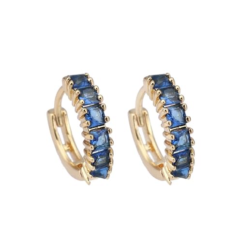 Epinki 9K Gold Ohrstecker Damen, Hoop Creole Creolen mit Labor Erstellt Saphir Blau Quadratschliff, Echt Gold Ohrringe Jugendstil Au 375 von Epinki