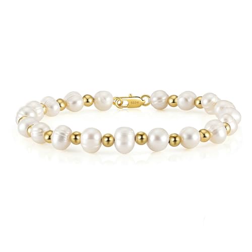 Epinki Armbänder 925 Sterling Silber, Perlen Kette mit Kugel Freundschaftsarmbänder Armreifen Sterling 925er Silber, Bettelarmband, Gold, 20.5CM von Epinki