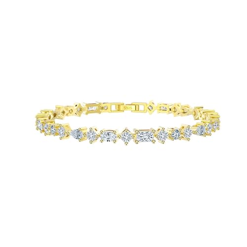 Epinki Armbänder 925 Sterling Silber, Tennis Kette mit Zirkonia Freundschaftsarmbänder Armreifen 925er Silber, Rechteck Zirkonia Armbänder Frauen, Gold, 19CM von Epinki