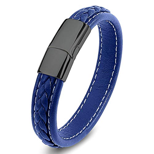 Epinki Armbänder Leder Jungs Gothic, Armband Herren Charms Geflochten Lederarmband Blau 18.5CM mit Magnetverschluss von Epinki