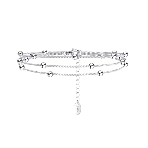 Epinki Armband 925 Frau, 3-Schicht Ketten mit Kugel Freundschafts Armband Armreif Sterlingsilber S925, Armbänder Damen, Silber, 21CM von Epinki