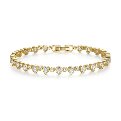 Epinki Armband 925 Silber Charm, Tennis Kette mit Zirkonia Armreifen Armschmuck Sterlingsilber, Tropfen Zirkonia Damen Armbänder, Gold, 19CM von Epinki