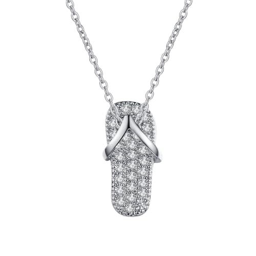 Epinki Au375 Weiß Gold Ketten Damen Modeschmuck, Pantoffel Frauen Halskette Geschenk mit Labor Erstellt Diamant, 9K Damenkette Echt Goldschmuck, Silber, 45+5cm von Epinki