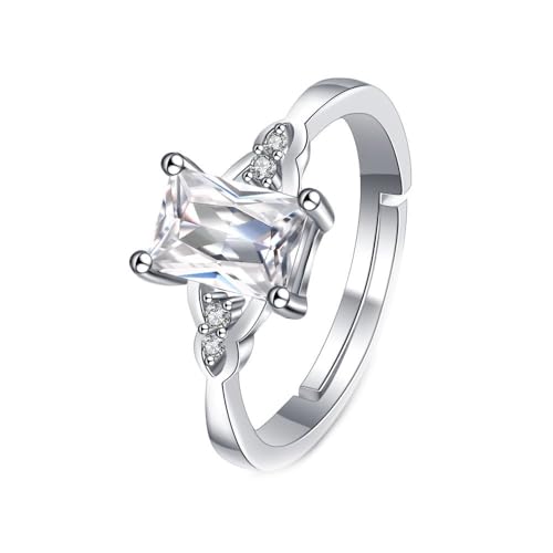 Epinki Au750 Weiß Gold Hochzeitsring, Hohl 4 Steg-Krappenfassung Hochzeitsband mit Labor Erstellt Diamant Rechteckschliff, Echtes Partnerringe 18K, Silber, 65 (20.7) von Epinki